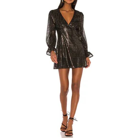House of Harlow 1960 x Revolve Black Gold Sequin Mini Dress XS - Picture 1 of 7